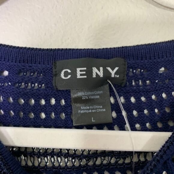 Cotton Emporium Pointelle Boat Neck Sweater Size Large Navy Long Sleeve Sz L New - Picture 6 of 8